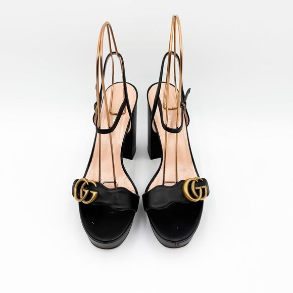 Gucci Marmont GG Platform Sandals EU 38 US 8 Black Leather Block High Heel - Picture 3 of 15